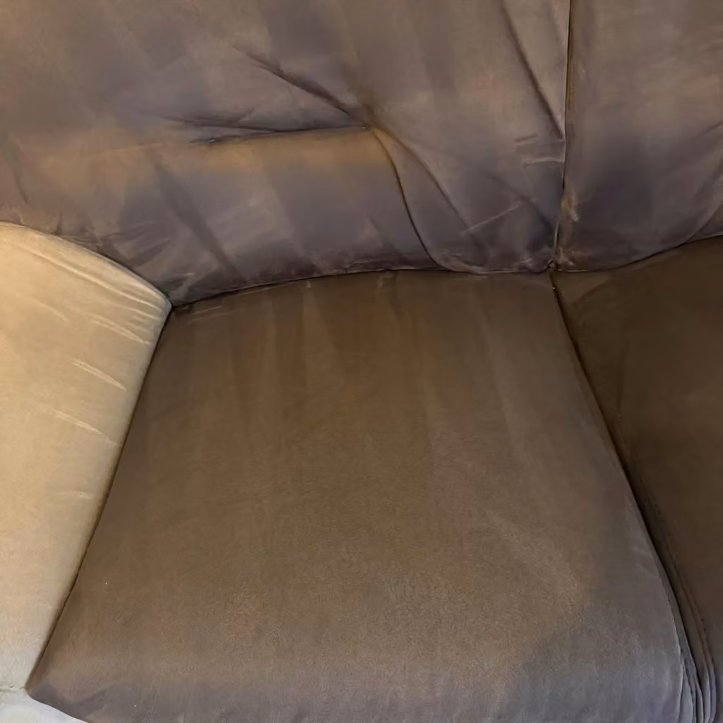 Canapé bicolore · assise gauche après nettoyage