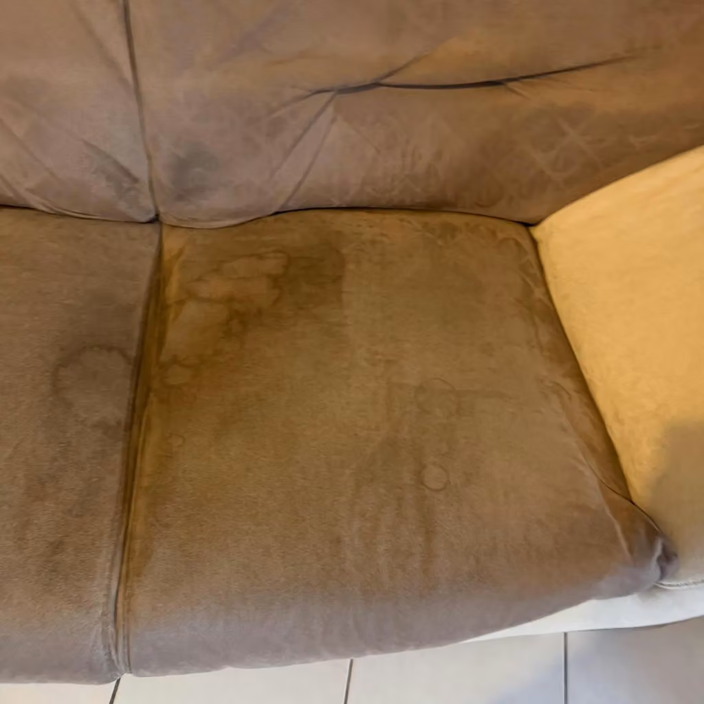 Canapé bicolore · assise droite avant nettoyage