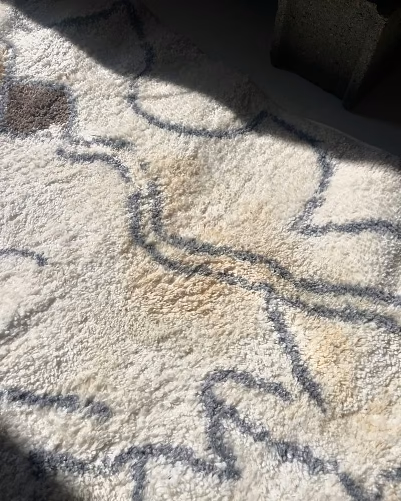 Tapis clair à lignes graphiques avant nettoyage